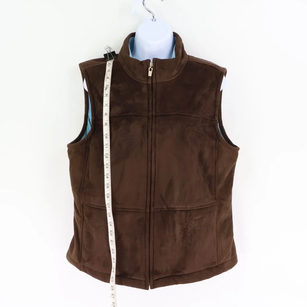 Caribbean Joe‎ Full Zip Vest Womens Size L Brown Polyester Soft Lining Mock Neck